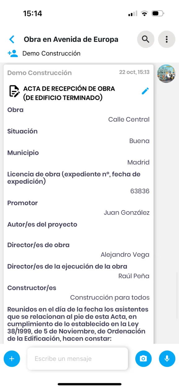Rellena y firma informes y Actas de obra con tu teléfono