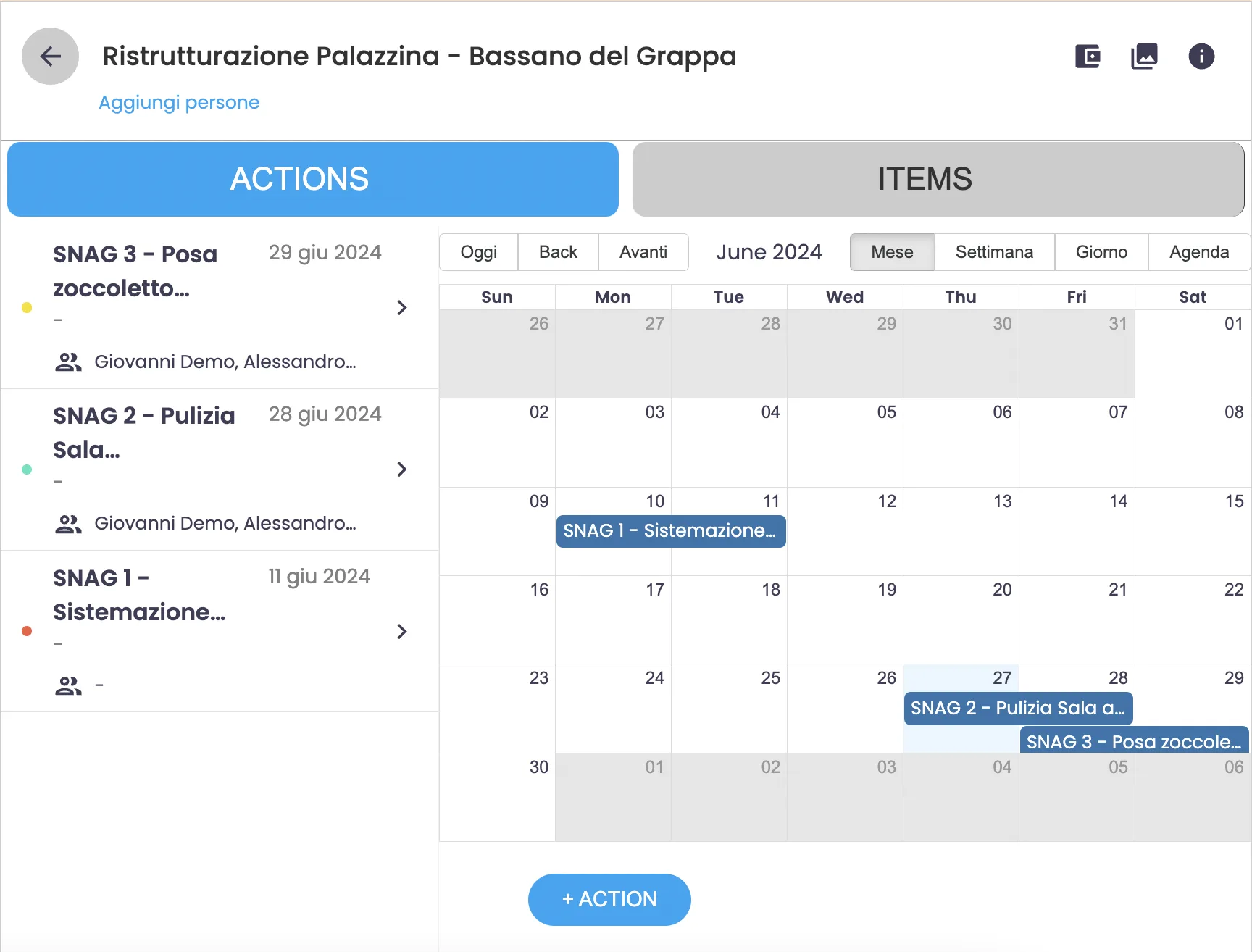 Monitoraggio azioni a calendario