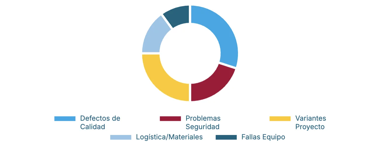 gráfico de anillo con la distribución de los tipos de problemas más comunes encontrados en obra